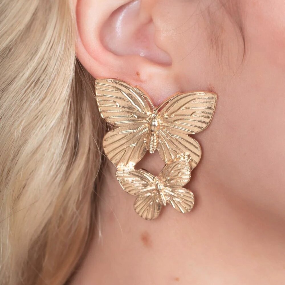 Paparazzi Jewelry Accessories - Blushing Butterflies - Gold Earrings - Vintage